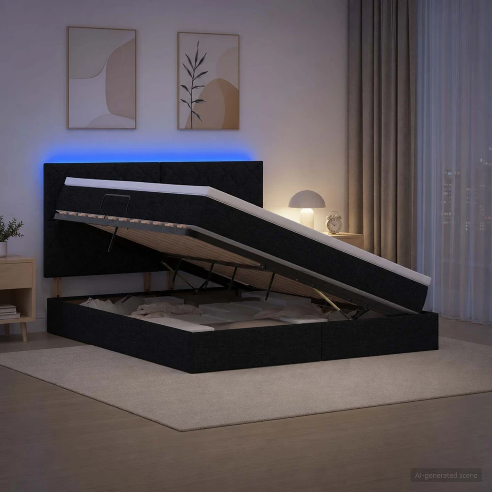 LED saugojimo lova su čiužiniu Juoda 140 x 190 cm Audinys