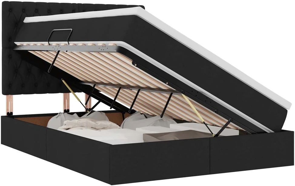 LED saugojimo lova su čiužiniu Juoda 140 x 190 cm Audinys