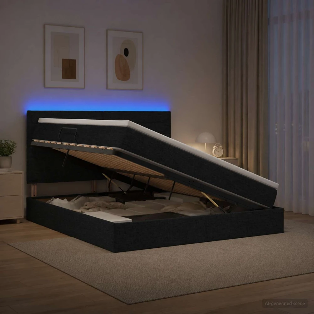 LED saugojimo lova su čiužiniu Juoda 140 x 190 cm Audinys