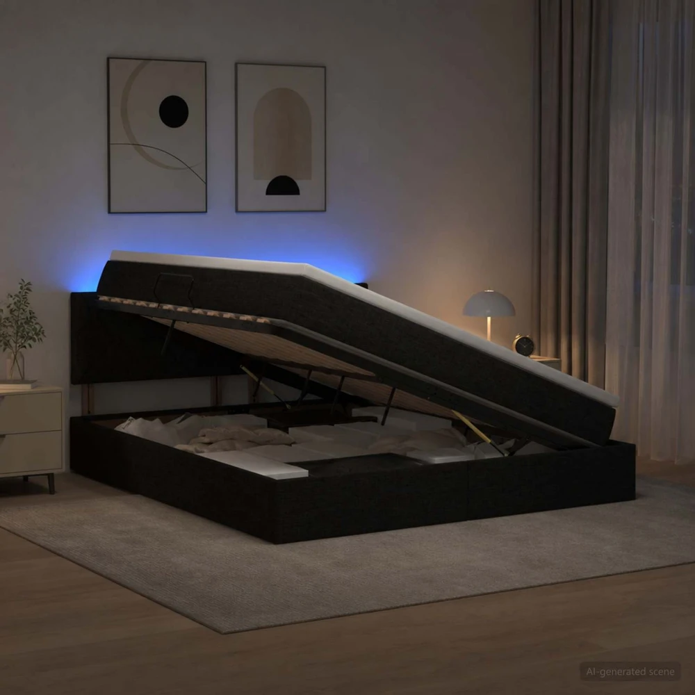 LED saugojimo lova su čiužiniu Juoda 140 x 190 cm Audinys