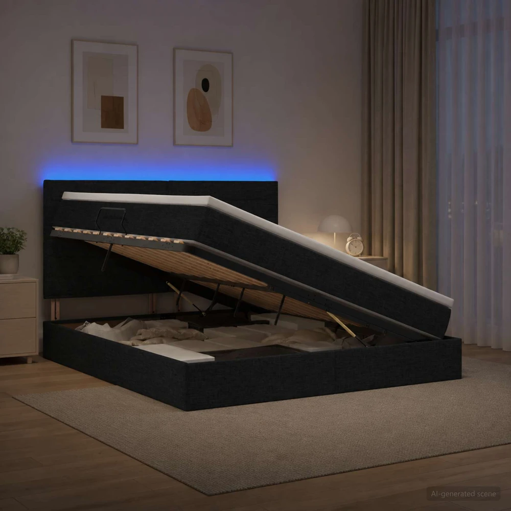 LED saugojimo lova su čiužiniu Juoda 140 x 190 cm Audinys