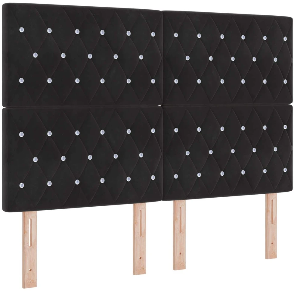 LED saugojimo lova su čiužiniu Juoda 160 x 200 cm Aksomas