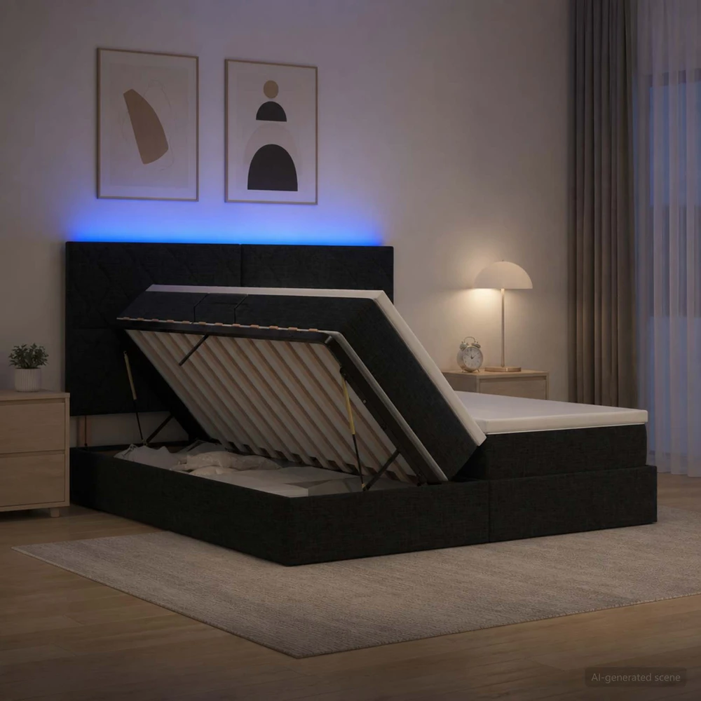 LED saugojimo lova su čiužiniu Juoda 180 x 200 cm Audinys