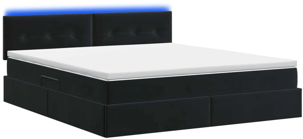 LED saugojimo lova su čiužiniu Juoda 180 x 200 cm Aksomas