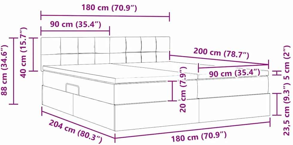 LED saugojimo lova su čiužiniu Juoda 180 x 200 cm Aksomas