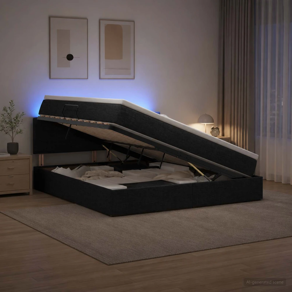 LED saugojimo lova su čiužiniu Juoda 180 x 200 cm Audinys
