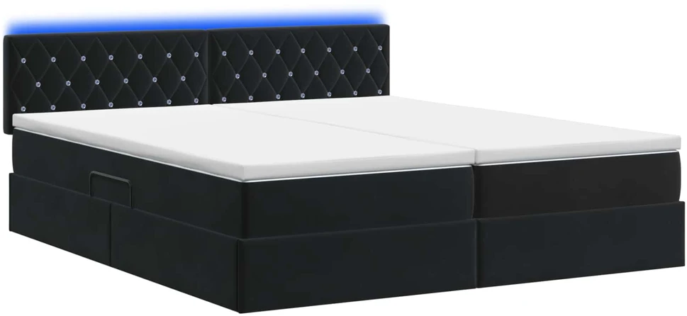 LED saugojimo lova su čiužiniu Juoda 180 x 200 cm Aksomas