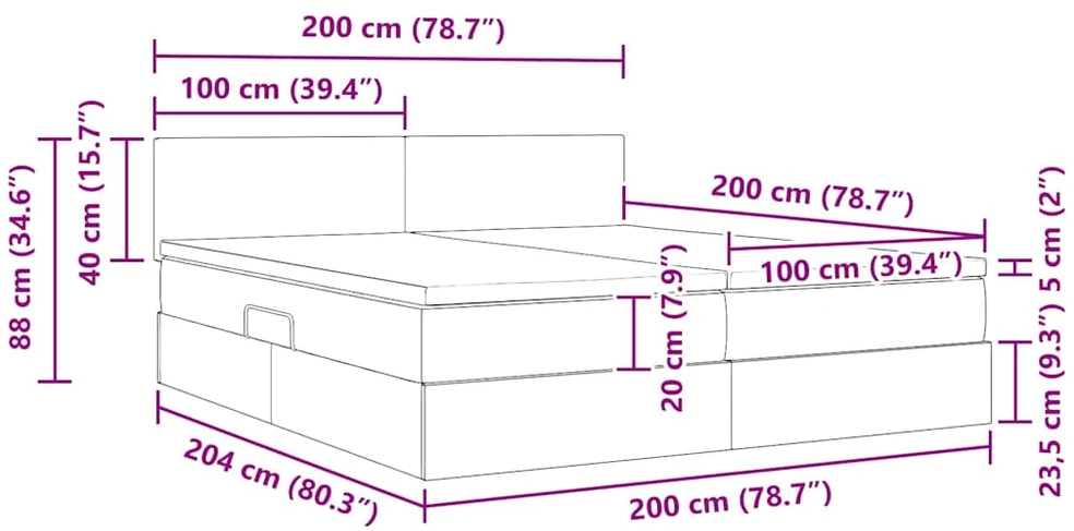 LED saugojimo lova su čiužiniu Juoda 200 x 200 cm Audinys