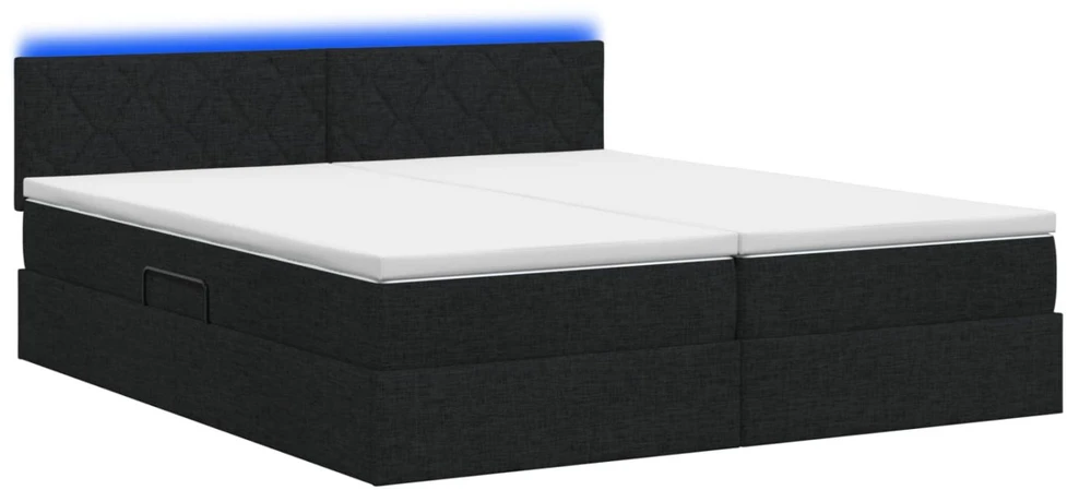 LED saugojimo lova su čiužiniu Juoda 200 x 200 cm Audinys