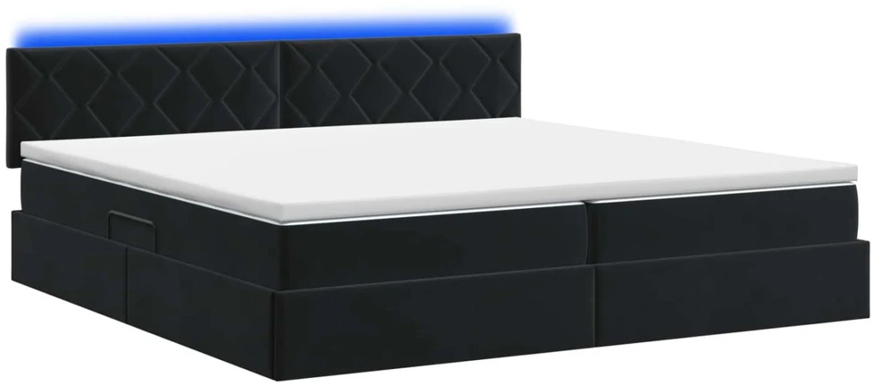LED saugojimo lova su čiužiniu Juoda 200 x 200 cm Aksomas