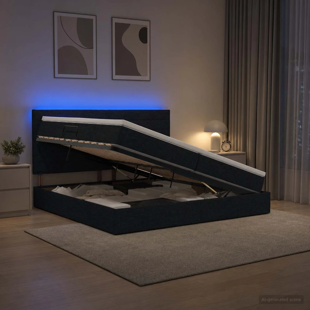 LED saugojimo lova su čiužiniu Juoda 200 x 200 cm Audinys
