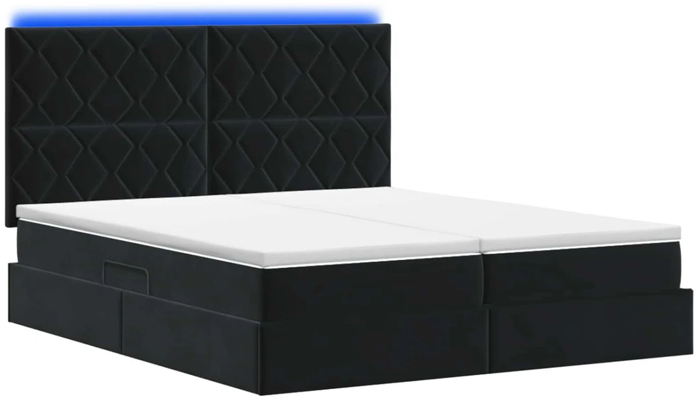 LED saugojimo lova su čiužiniu Juoda 200 x 200 cm Aksomas