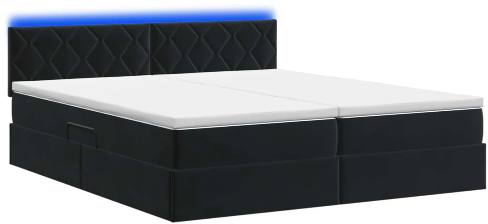 LED saugojimo lova su čiužiniu Juoda 200 x 200 cm Aksomas