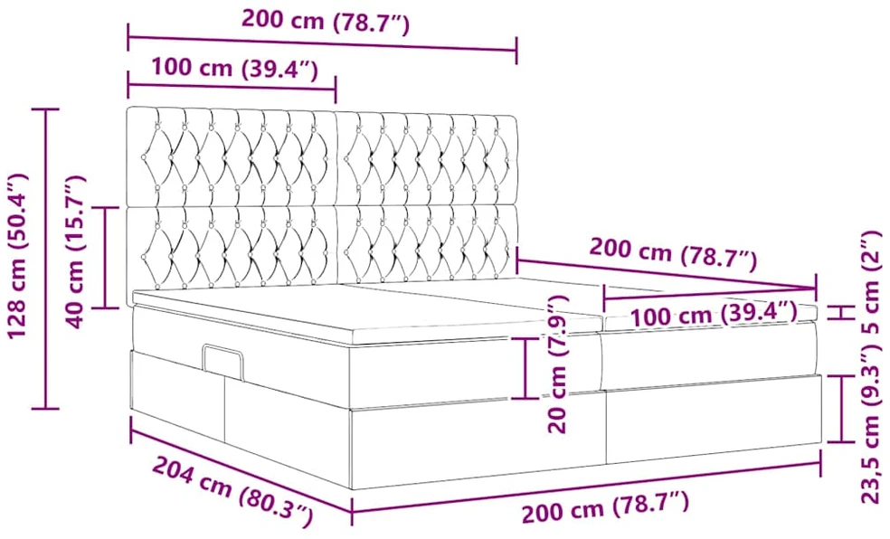 LED saugojimo lova su čiužiniu Juoda 200 x 200 cm Aksomas