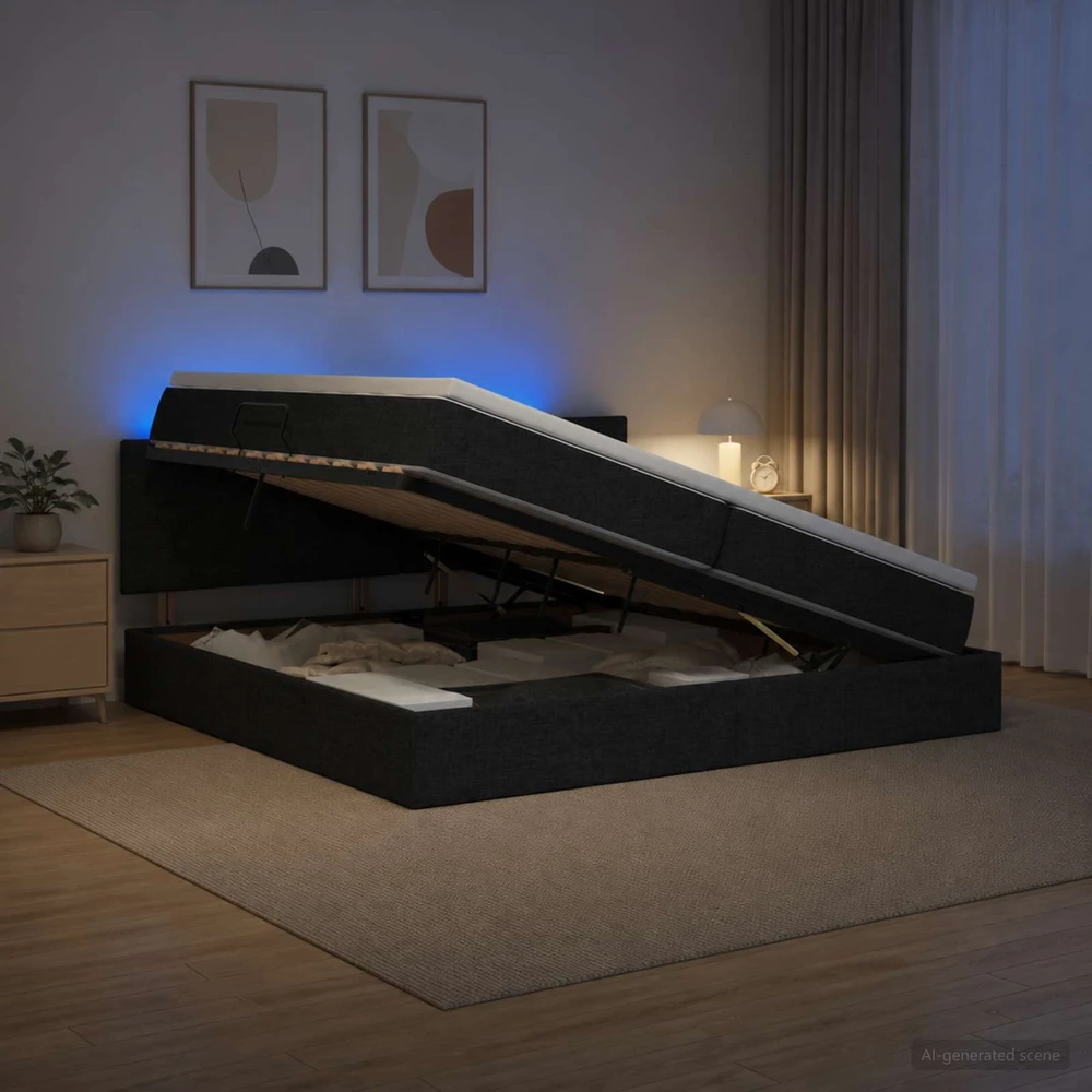 LED saugojimo lova su čiužiniu Juoda 200 x 200 cm Audinys