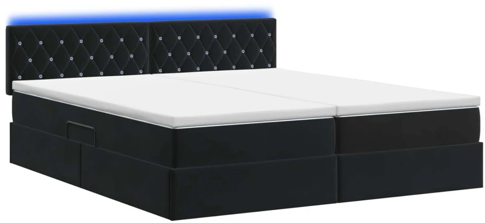 LED saugojimo lova su čiužiniu Juoda 200 x 200 cm Aksomas