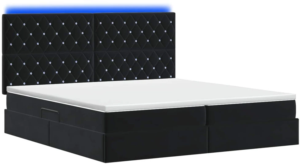 LED saugojimo lova su čiužiniu Juoda 200 x 200 cm Aksomas