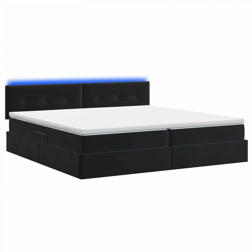 LED saugojimo lova su čiužiniu Juoda 200 x 200 cm Aksomas