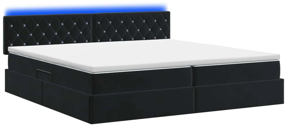 LED saugojimo lova su čiužiniu Juoda 200 x 200 cm Aksomas