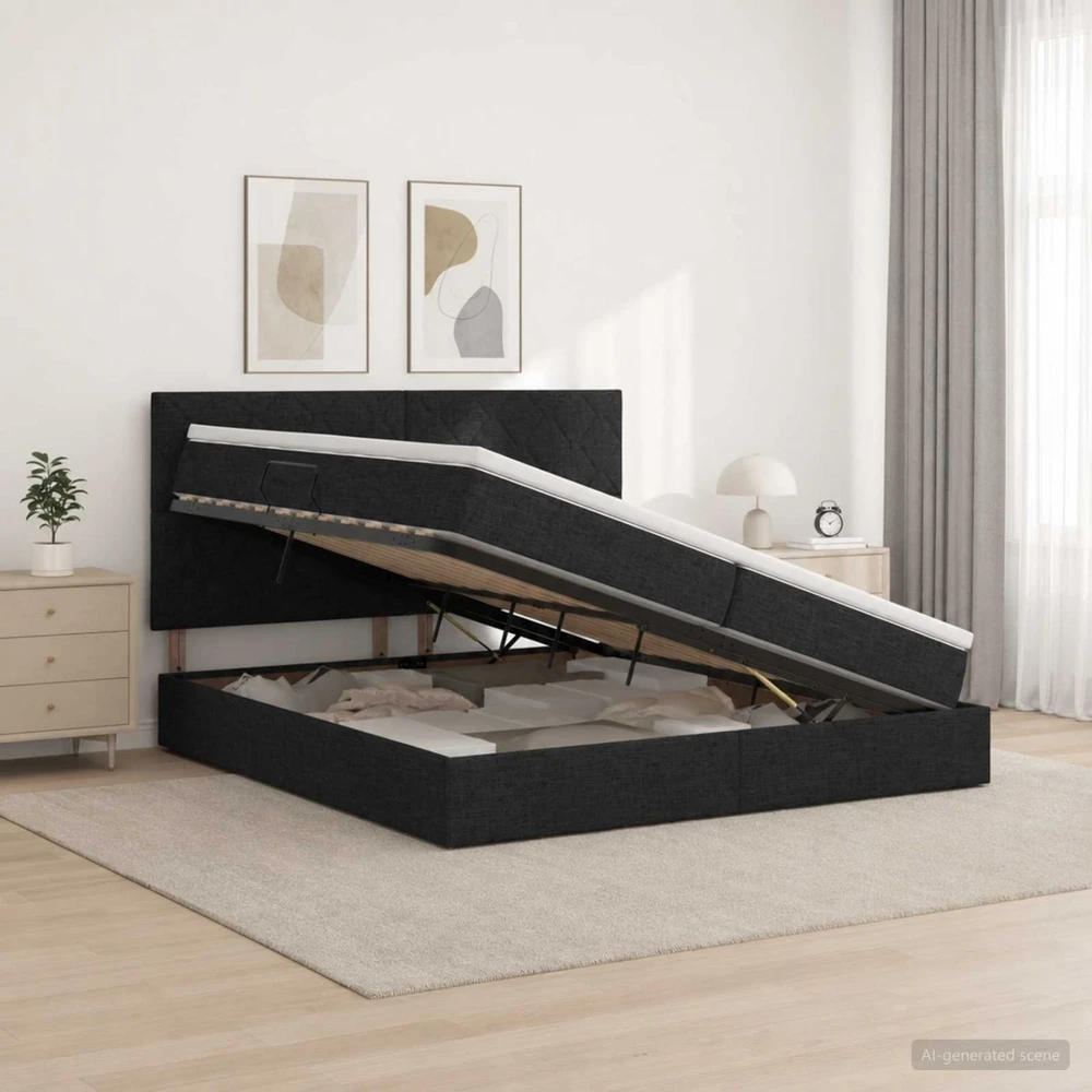 LED saugojimo lova su čiužiniu Juoda 200 x 200 cm Audinys