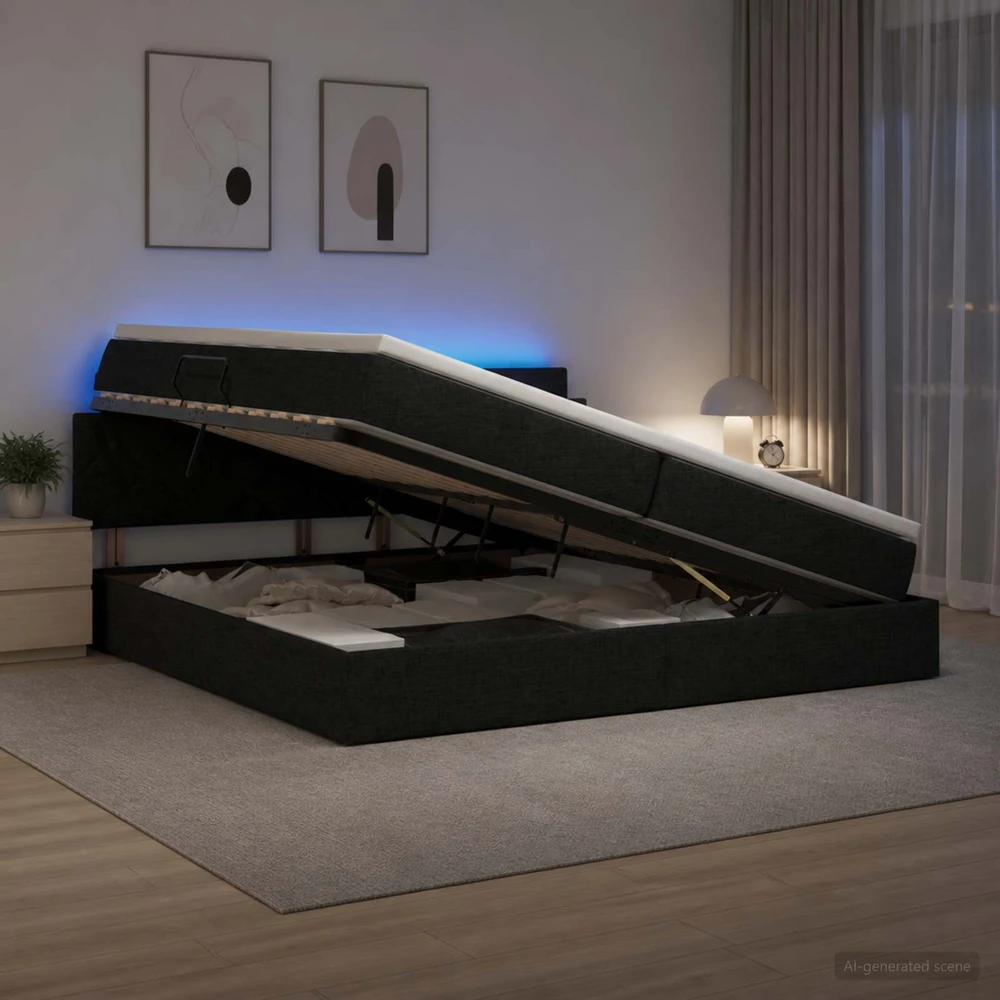 LED saugojimo lova su čiužiniu Juoda 200 x 200 cm Audinys