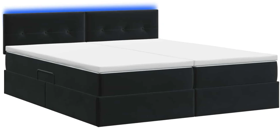 LED saugojimo lova su čiužiniu Juoda 200 x 200 cm Aksomas