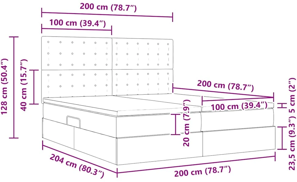 LED saugojimo lova su čiužiniu Juoda 200 x 200 cm Audinys
