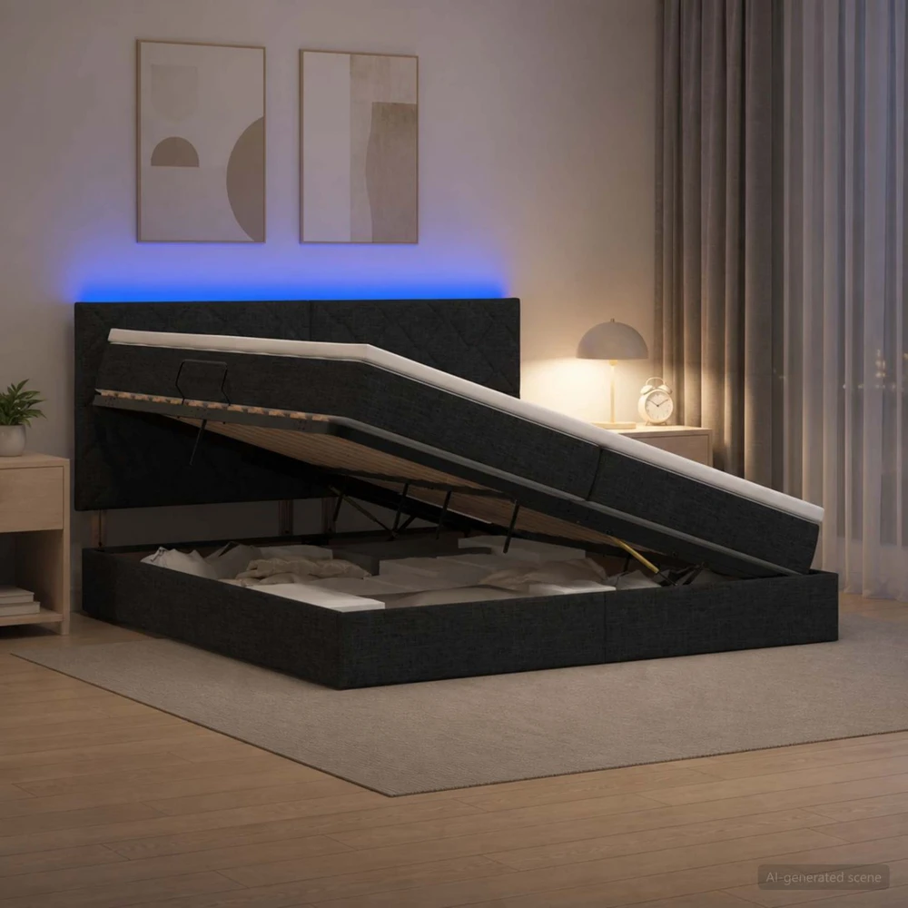 LED saugojimo lova su čiužiniu Juoda 200 x 200 cm Audinys