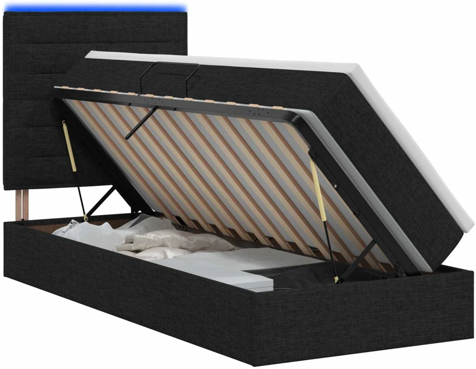 LED saugojimo lova su čiužiniu Juoda 90 x 200 cm Audinys