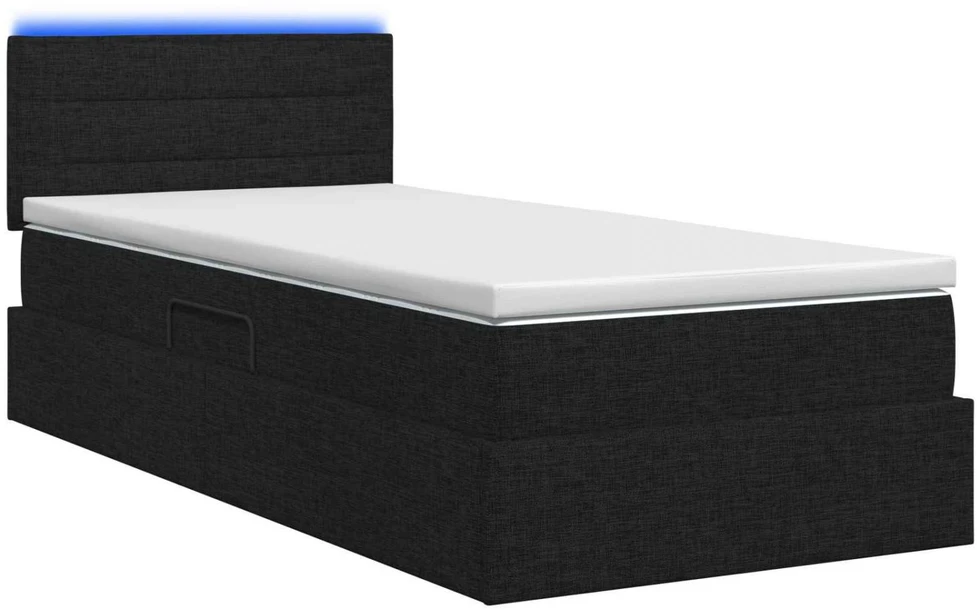 LED saugojimo lova su čiužiniu Juoda 90 x 190 cm Audinys