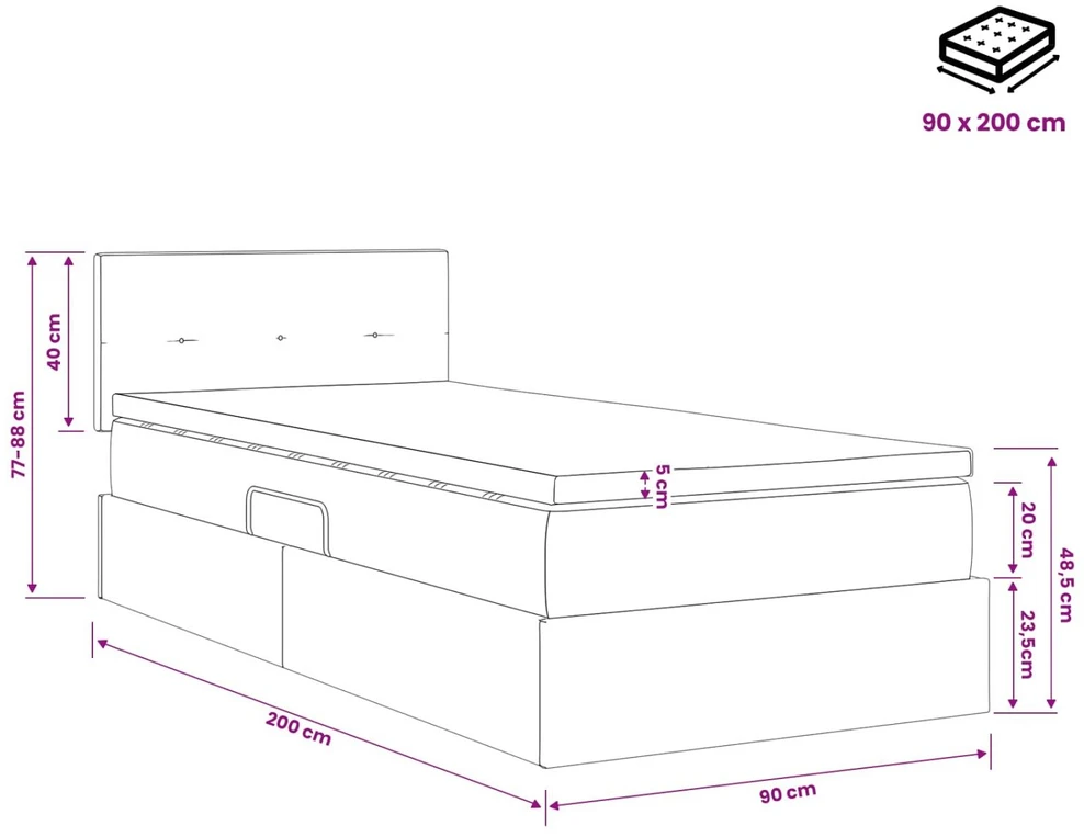 LED saugojimo lova su čiužiniu Juoda 90 x 200 cm Audinys