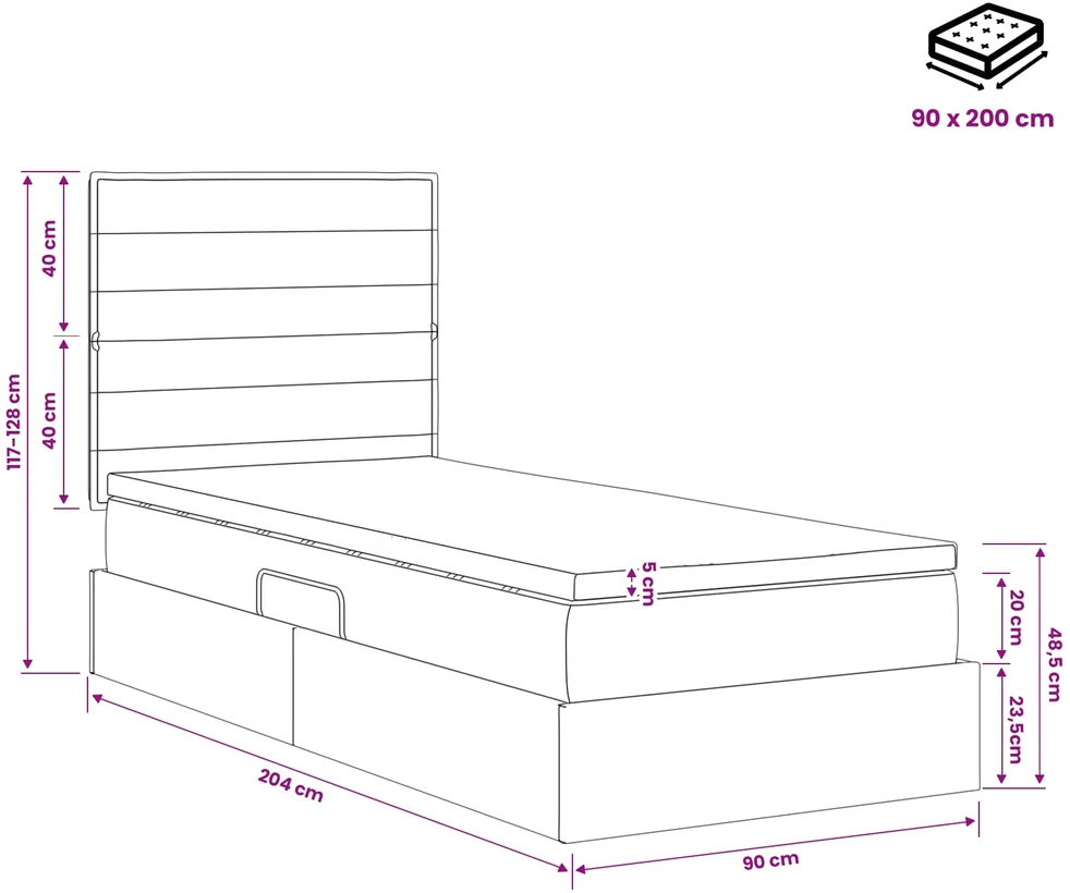 LED saugojimo lova su čiužiniu Juoda 90 x 200 cm Audinys