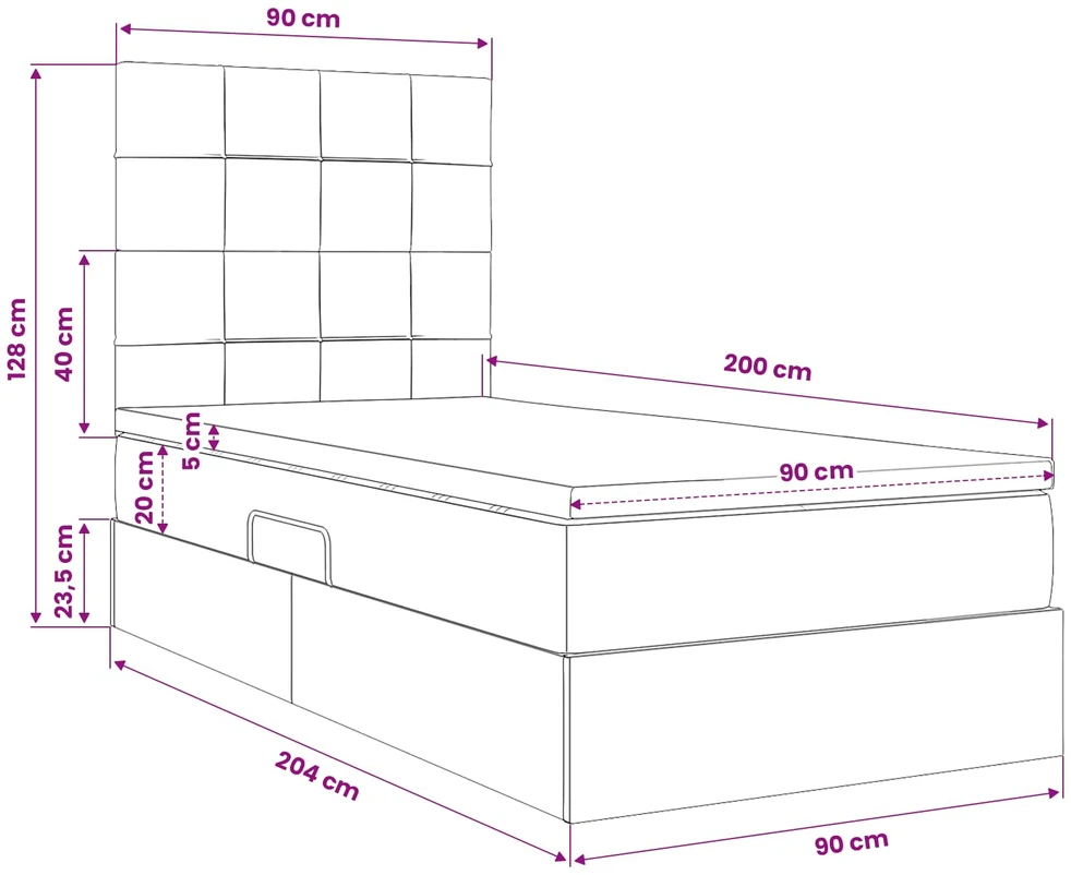 LED saugojimo lova su čiužiniu Juoda 90 x 200 cm Audinys