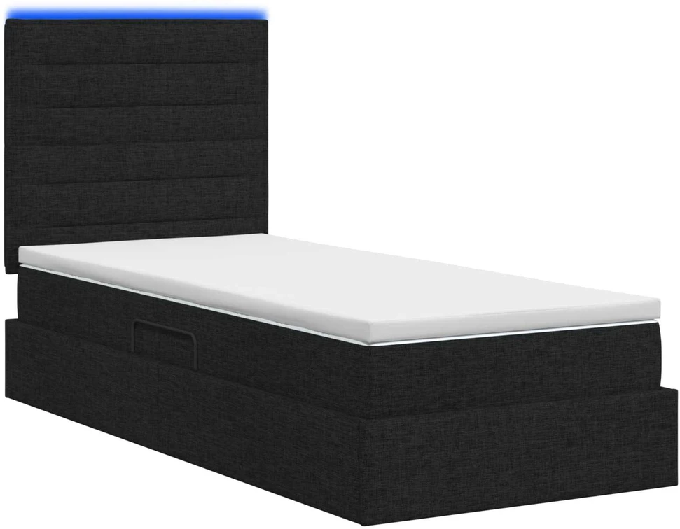 LED saugojimo lova su čiužiniu Juoda 90 x 200 cm Audinys