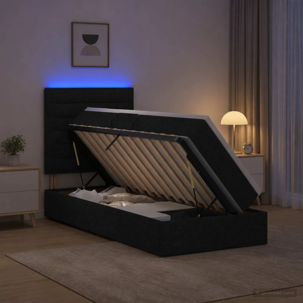 LED saugojimo lova su čiužiniu Juoda 90 x 190 cm Audinys