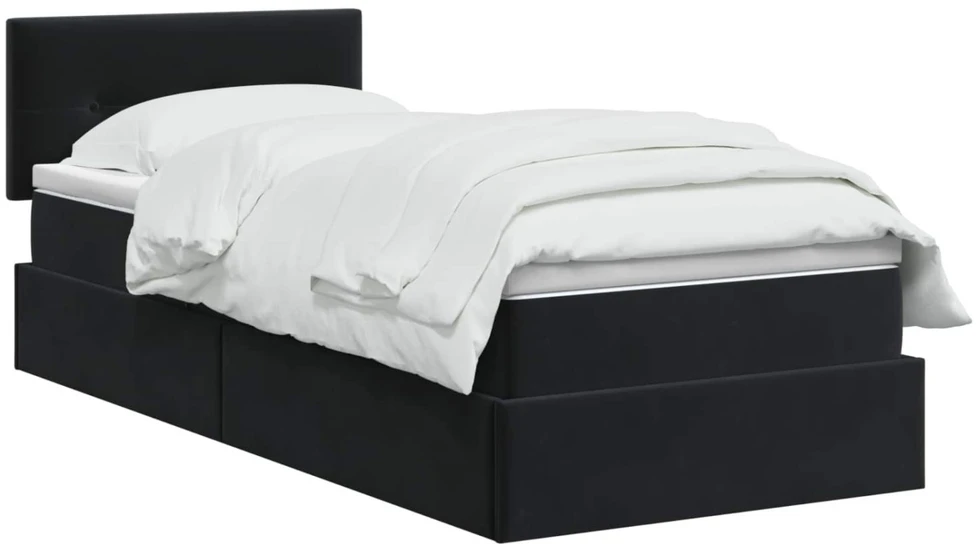 LED saugojimo lova su čiužiniu Juoda 90 x 190 cm Aksomas
