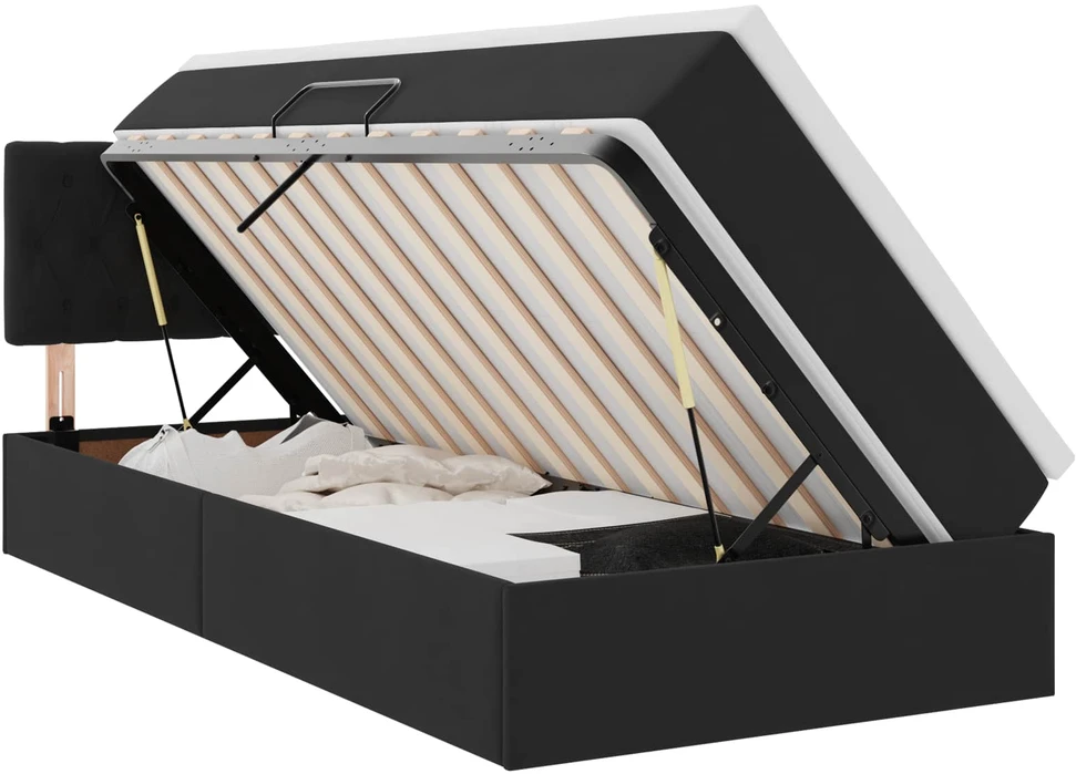 LED saugojimo lova su čiužiniu Juoda 90 x 200 cm Aksomas