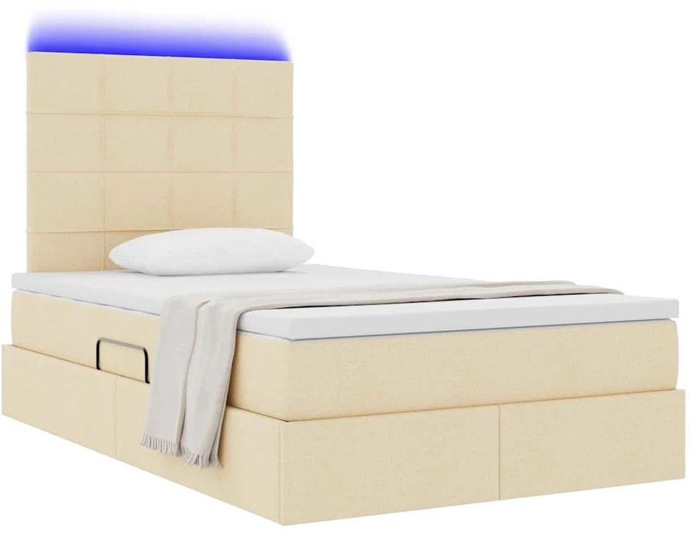 LED saugojimo lova su čiužiniu Kremas 120 x 200 cm Audinys