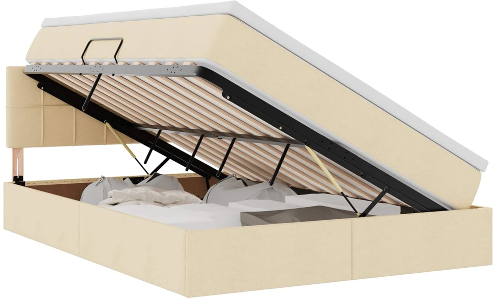 LED saugojimo lova su čiužiniu Kremas 140 x 200 cm Audinys