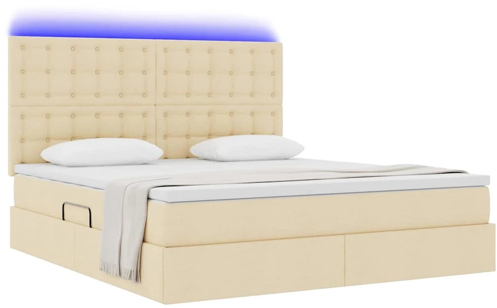 LED saugojimo lova su čiužiniu Kremas 160 x 200 cm Audinys
