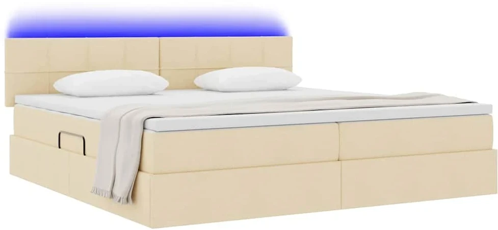 LED saugojimo lova su čiužiniu Kremas 200 x 200 cm Audinys