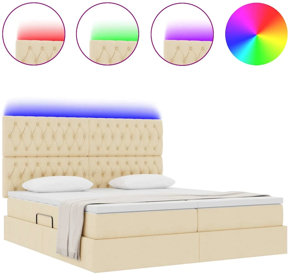 LED saugojimo lova su čiužiniu Kremas 200 x 200 cm Audinys
