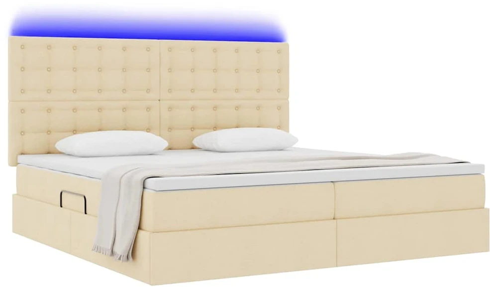 LED saugojimo lova su čiužiniu Kremas 200 x 200 cm Audinys