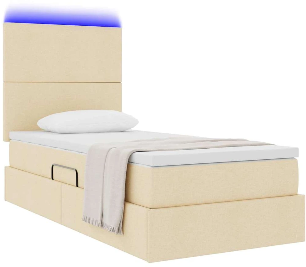 LED saugojimo lova su čiužiniu Kremas 90 x 200 cm Audinys
