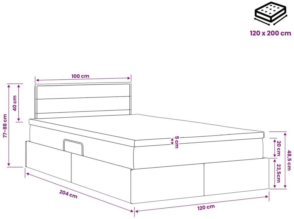 LED saugojimo lova su čiužiniu Kreminė 120 x 200 cm Audinys