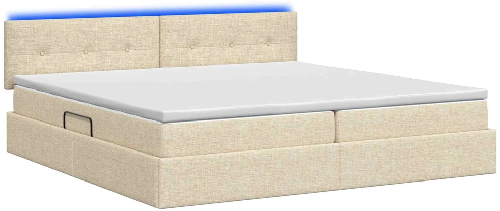 LED saugojimo lova su čiužiniu Kreminė 200 x 200 cm Audinys