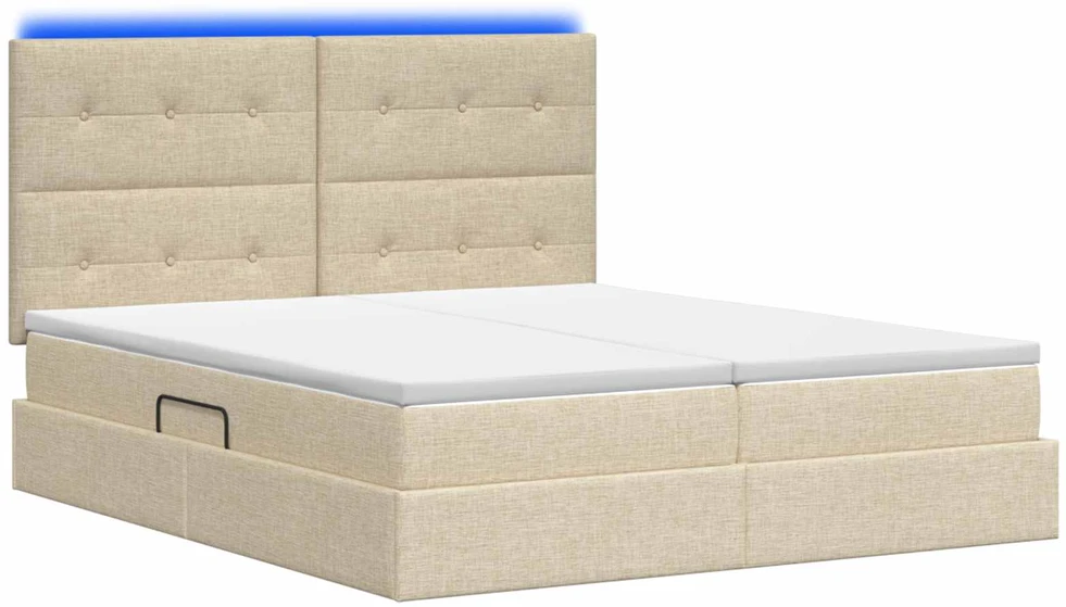 LED saugojimo lova su čiužiniu Kreminė 200 x 200 cm Audinys