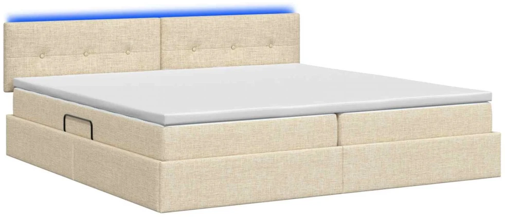 LED saugojimo lova su čiužiniu Kreminė 200 x 200 cm Audinys