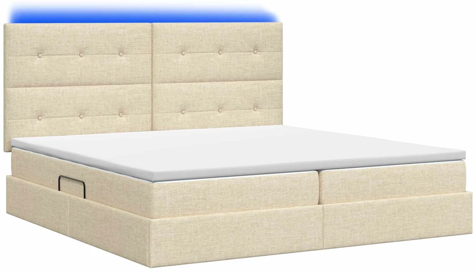 LED saugojimo lova su čiužiniu Kreminė 200 x 200 cm Audinys