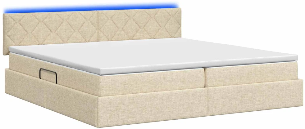 LED saugojimo lova su čiužiniu Kreminė 200 x 200 cm Audinys